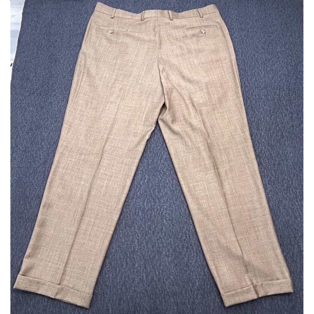 Lauren Ralph Lauren Mens 42x32 Wool Glen Plaid Pleated Cuffed Dress Pants Tan - Picture 2 of 7